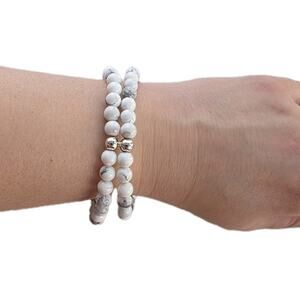 New Jay King DTR 925 Magnesite Howlite Stone White 7.5" Stretch Beaded Bracelet